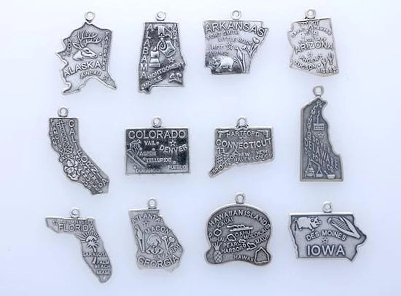 State Outline Sterling Silver Charm, 1 inch