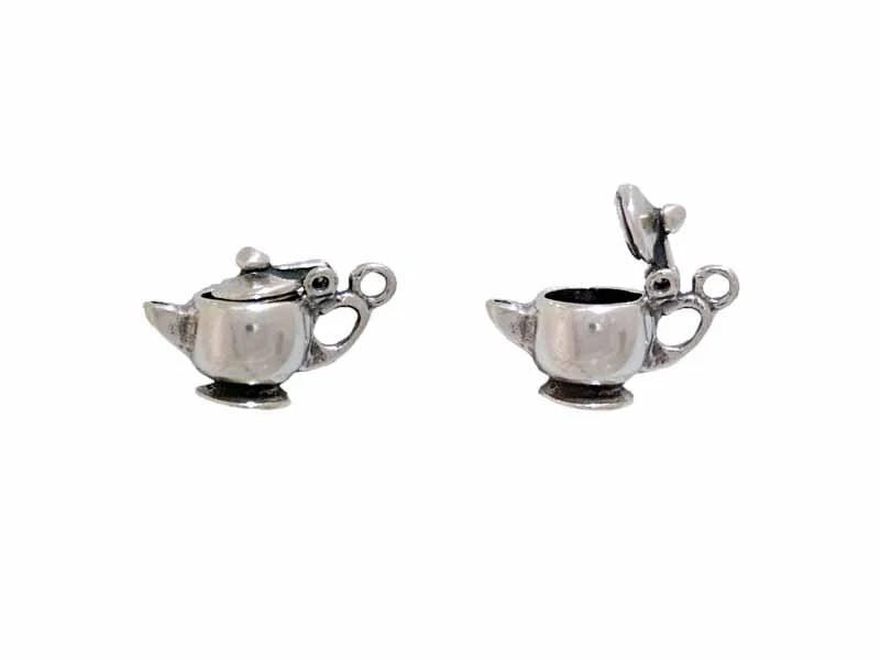 Sterling Silver Teapot Charm with Detailed Spout and Loop Handle