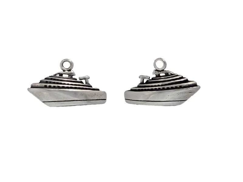 Silver Tone Cruise Ship Charm with Stacked Decks and Hanging Loop