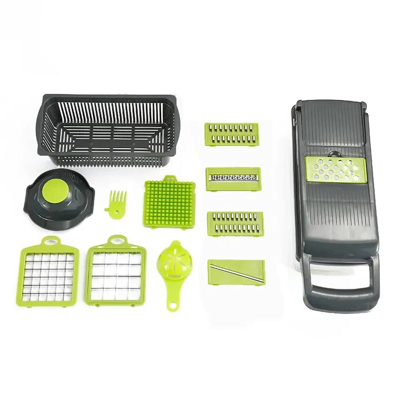 Food Chopper with Multiple Cutting Attachments and Integrated Storage