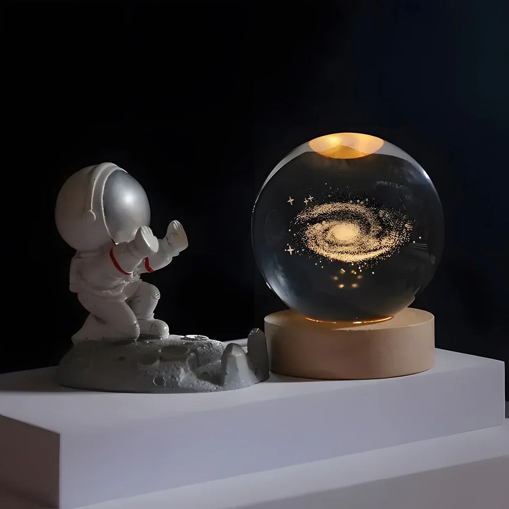 3D Crystal Sphere Night Light with Touch Control and Celestial Engraving