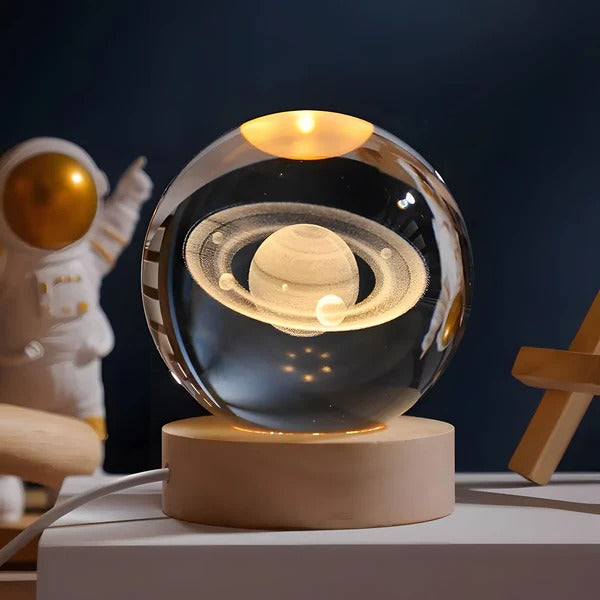3D Crystal Sphere Night Light with Touch Control and Celestial Engraving