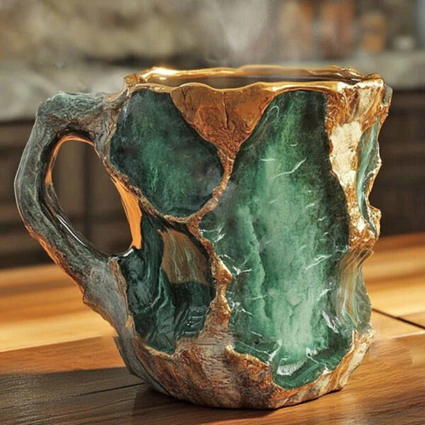 Faceted Crystal Coffee Mug with Geometric Design and Heat Retention
