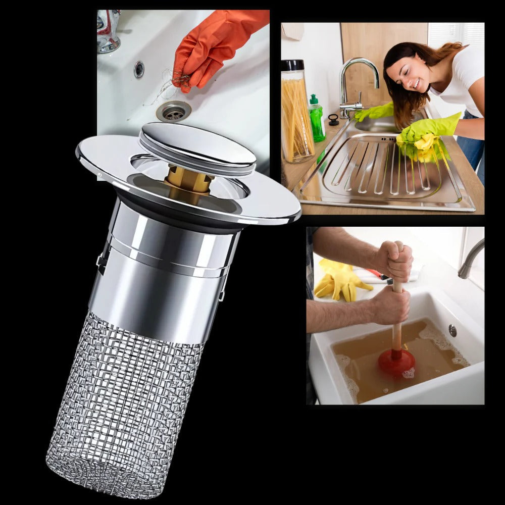 Pop-Up Sink Stopper with Basket Strainer and Odor Seal for Standard Drains