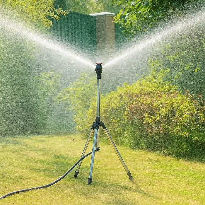 Rotating Tripod Sprinkler with Dual-Spray Pattern and Adjustable Height