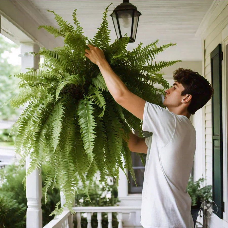 Artificial Boston Fern with UV-Stabilized Polyethylene and 18 Cascading Fronds, 27.5in Width