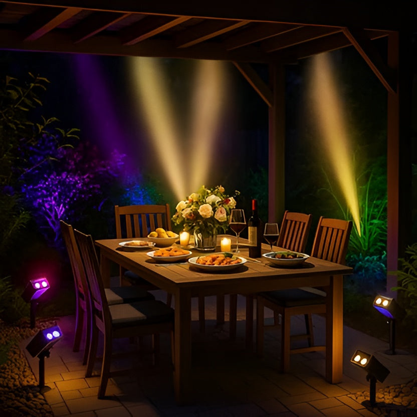 Solar Spot Light with Adjustable Zoom Lens and RGB Color Modes, IP65 Weather Sealed