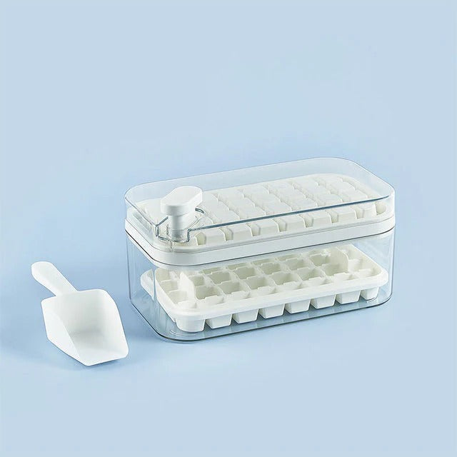 Push-Release Ice Maker with Dual Trays and Storage Bin