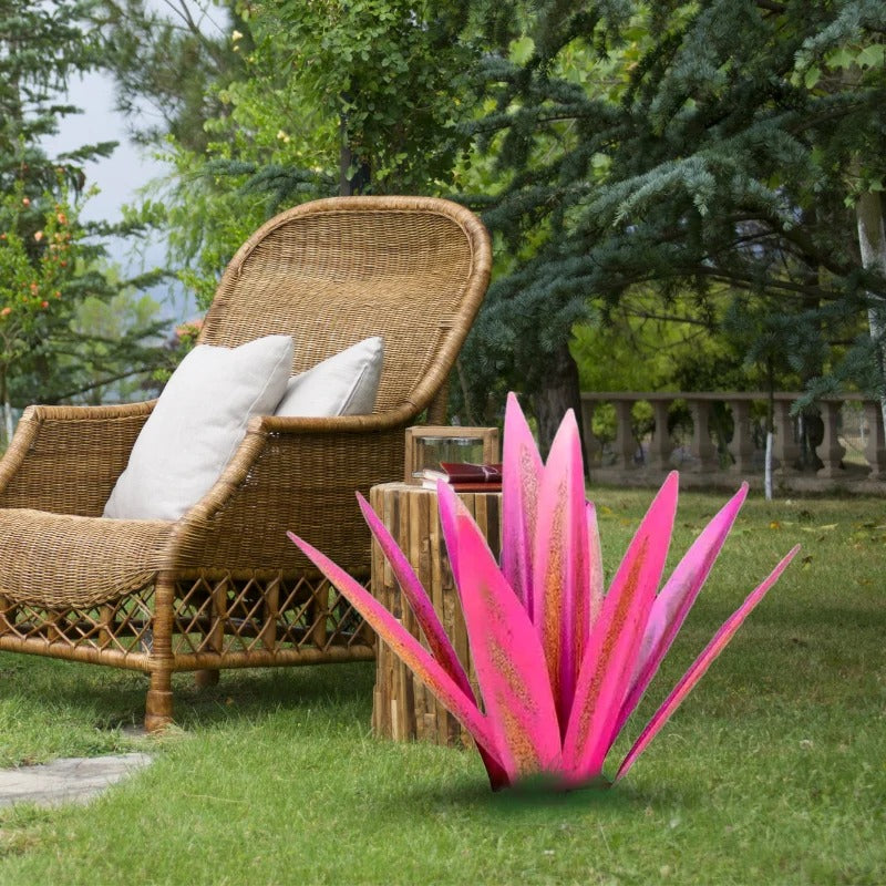 Metal Agave Sculpture with Rust Finish and Textured Leaves for Indoor or Outdoor Display