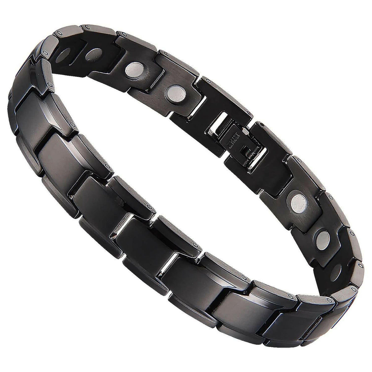 Melchior Jewellery black titanium magnetic bracelet for women in black link design with magnetic therapy inserts