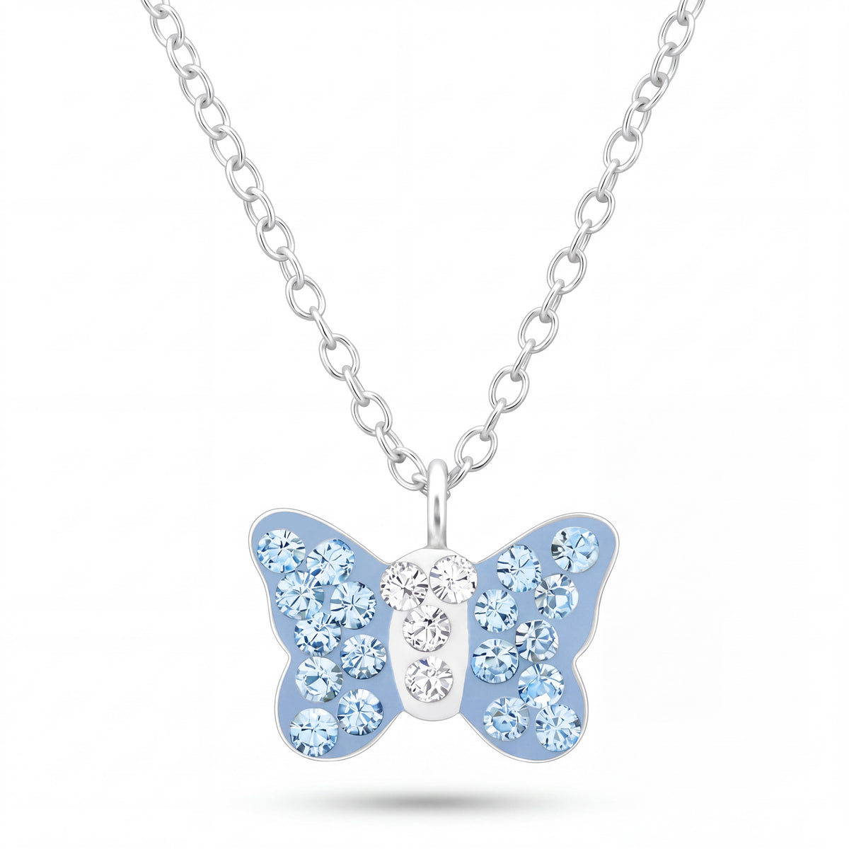 Sterling Silver Butterfly Necklace with Aqua Blue Stones for Girls
