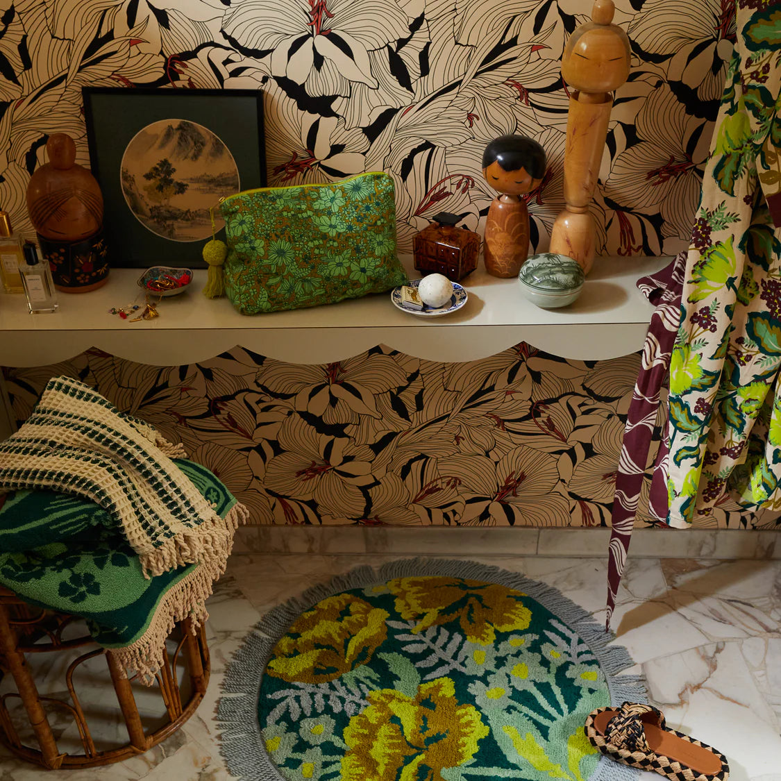 Round Cotton Bath Mat, Plush Texture, Bathroom Floor