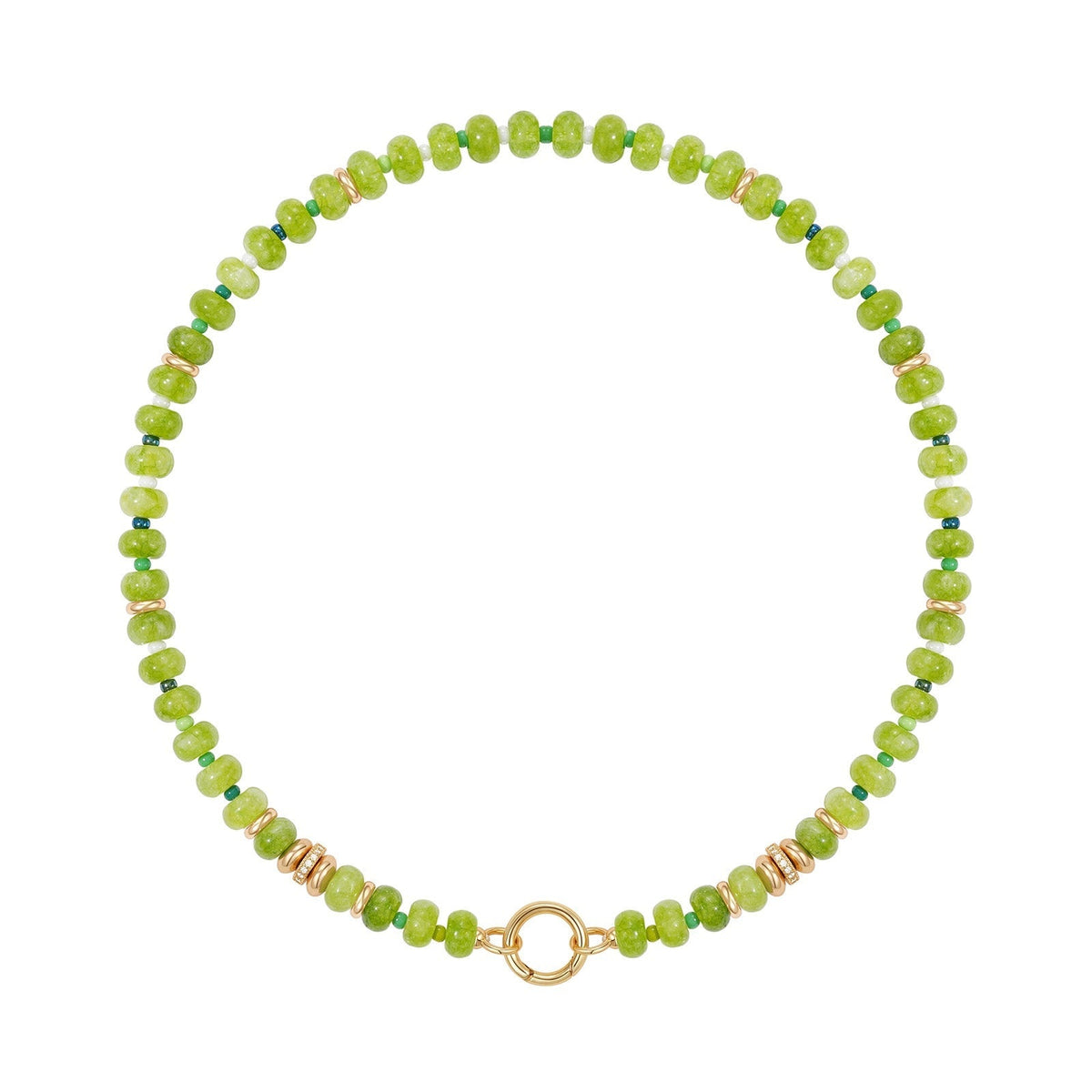 Natural Stone Beaded Choker Necklace with Gold-Plated Spring Ring Clasp