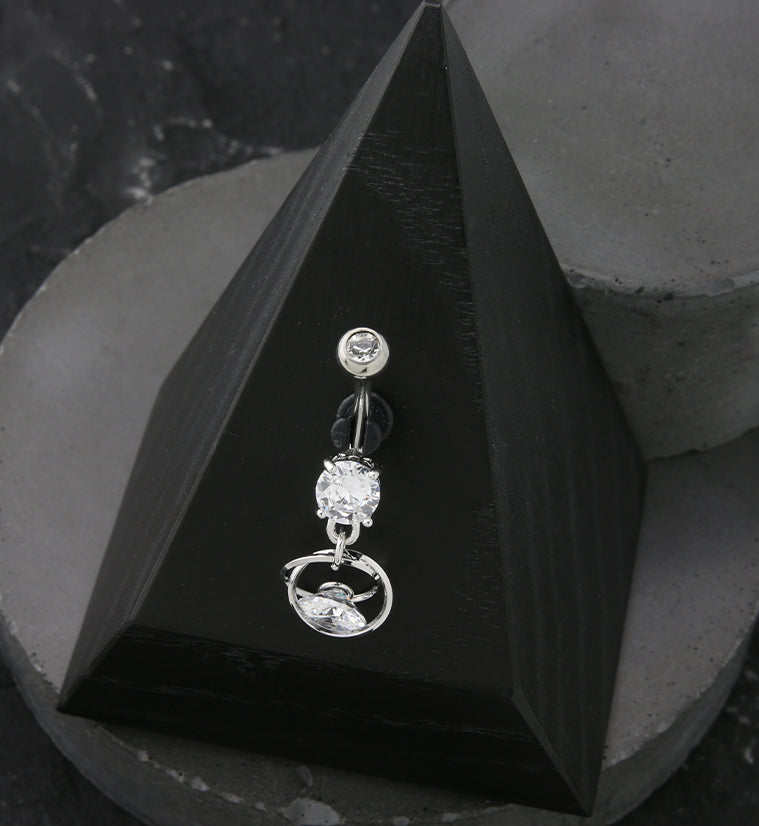 Orbit CZ Dangle Stainless Steel Belly Button Ring