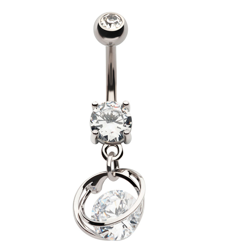Orbit CZ Dangle Stainless Steel Belly Button Ring by Urban Body Jewelry