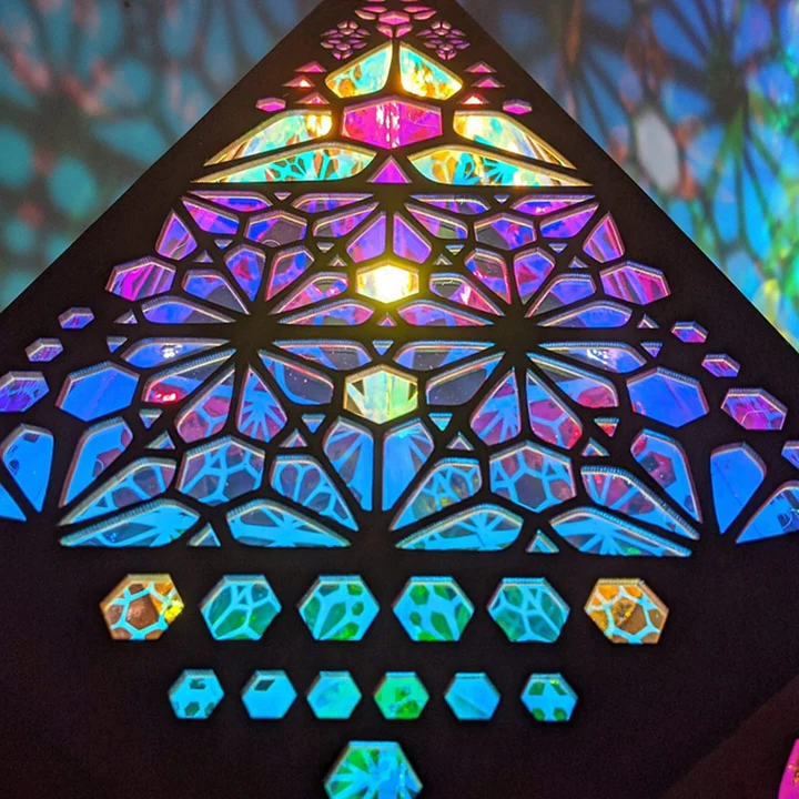 Wooden Projection Floor Lamp with Colorful Light Display and USB Power