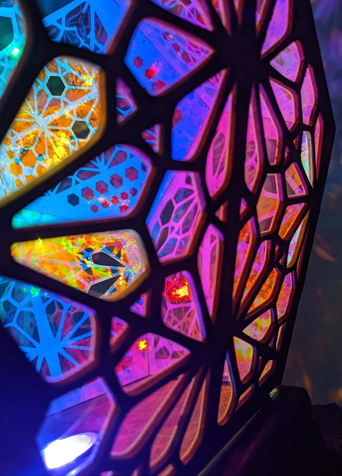 Wooden Projection Floor Lamp with Colorful Light Display and USB Power