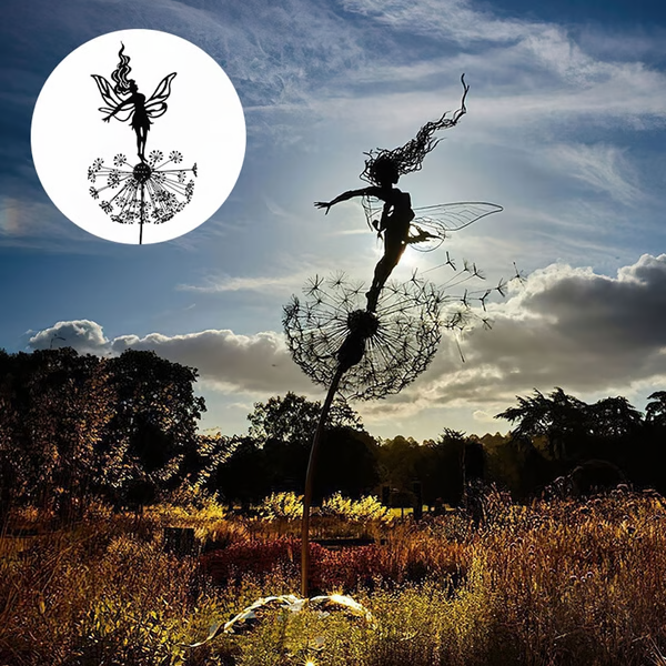 Steel Garden Sculpture with Dandelion Silhouette and Ground Stake