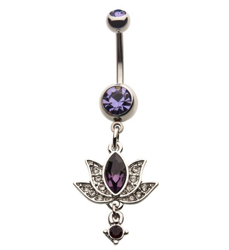 Lotus Flower Purple Gem Belly Ring by Urban Body Jewelry