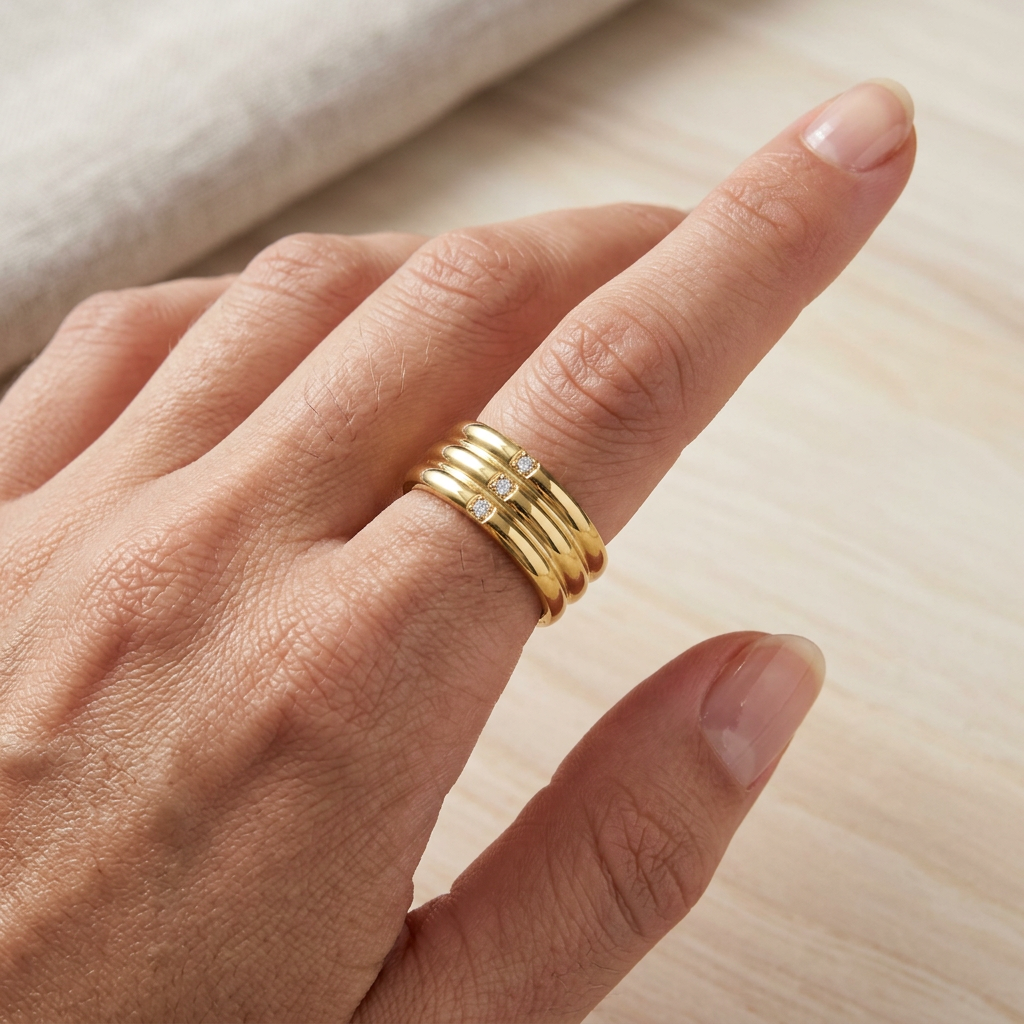 Three-Band Ring with Stone Embellishments