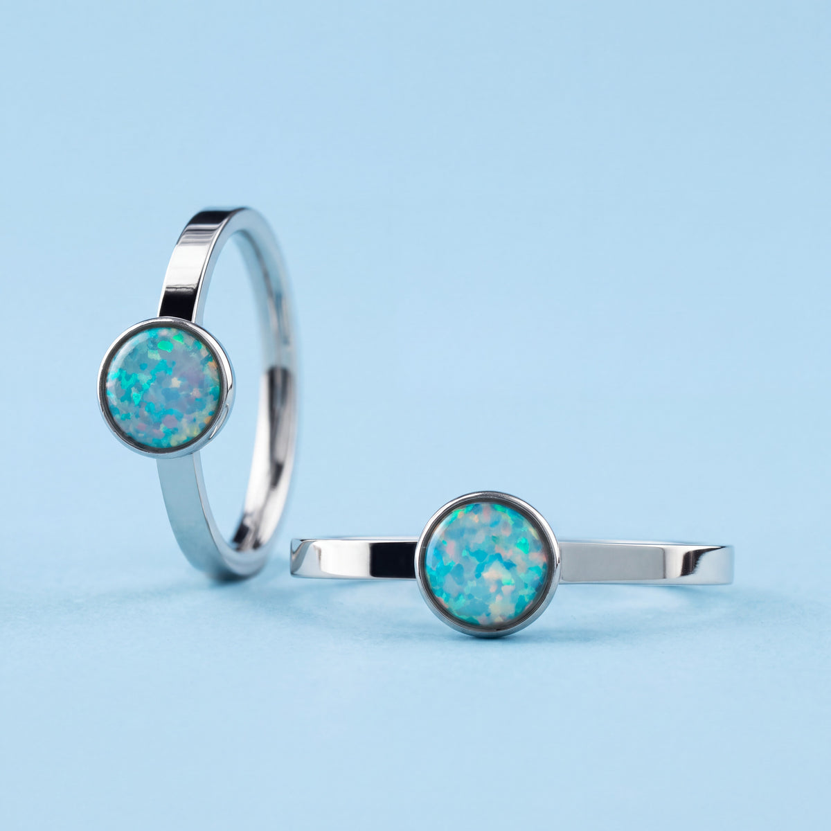 Opalite Cabochon Ring with Stainless Steel Band and Translucent Stone