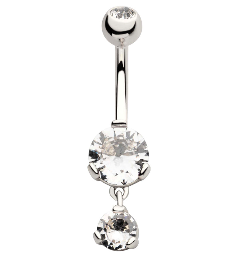 Round Clear CZ Dangle Stainless Steel Belly Button Ring by Urban Body Jewelry