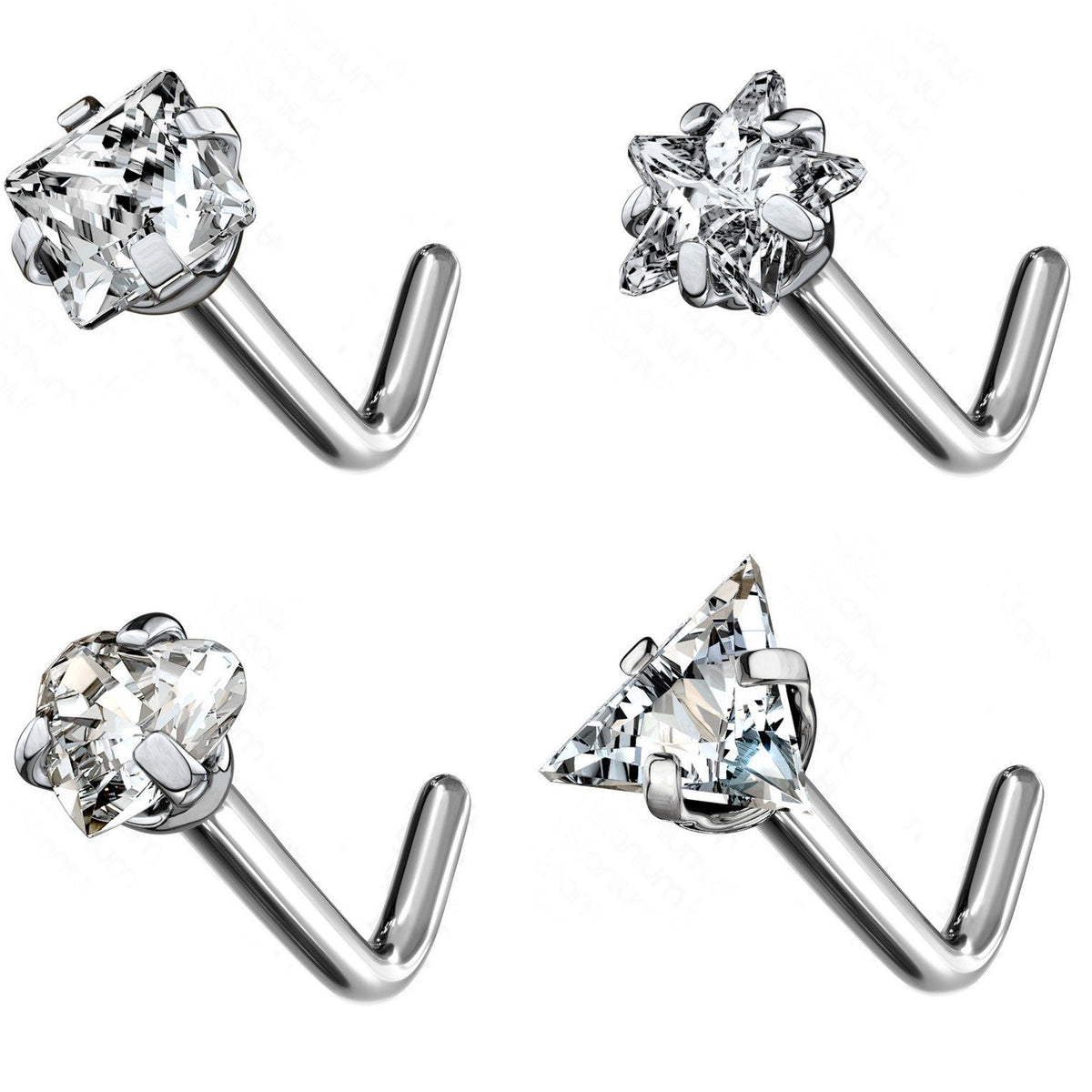 Cubic Zirconia Titanium Nose Stud with 6mm Post, 18G or 20G