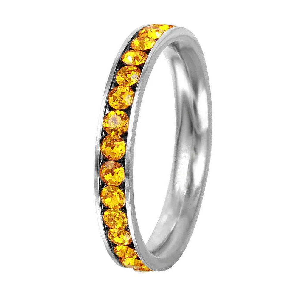 Crystal Eternity Ring with Cubic Zirconia Accents and Stackable Design