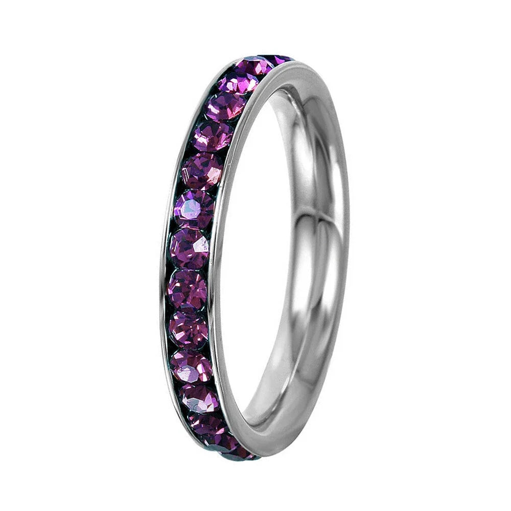 Crystal Eternity Ring with Cubic Zirconia Accents and Stackable Design