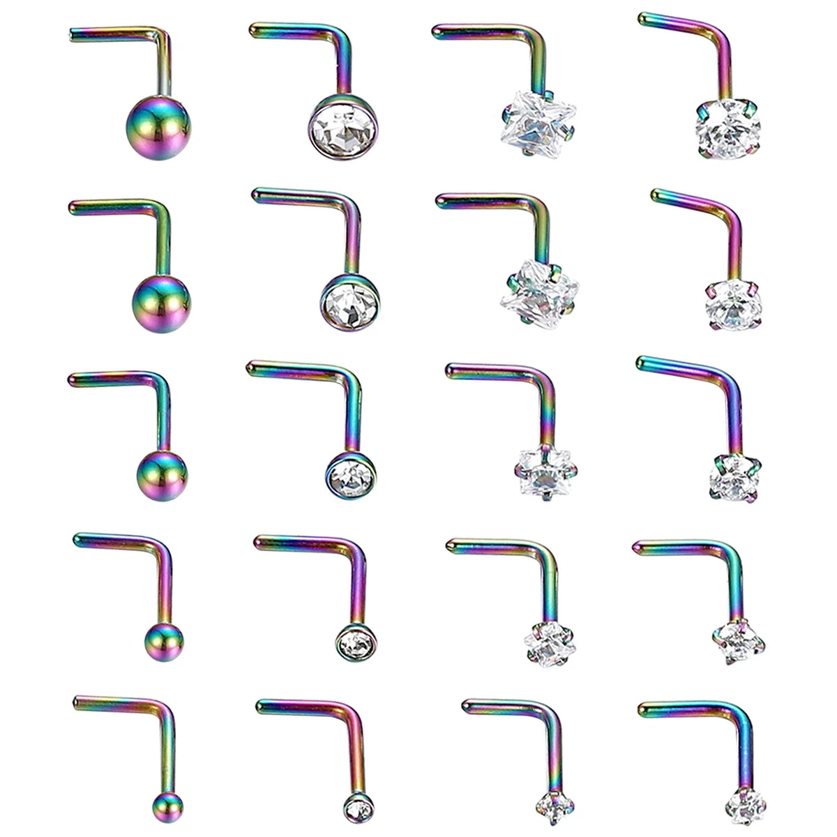 Surgical Steel L Shaped Nose Ring with 20G Gauge and Multiple Ball Sizes