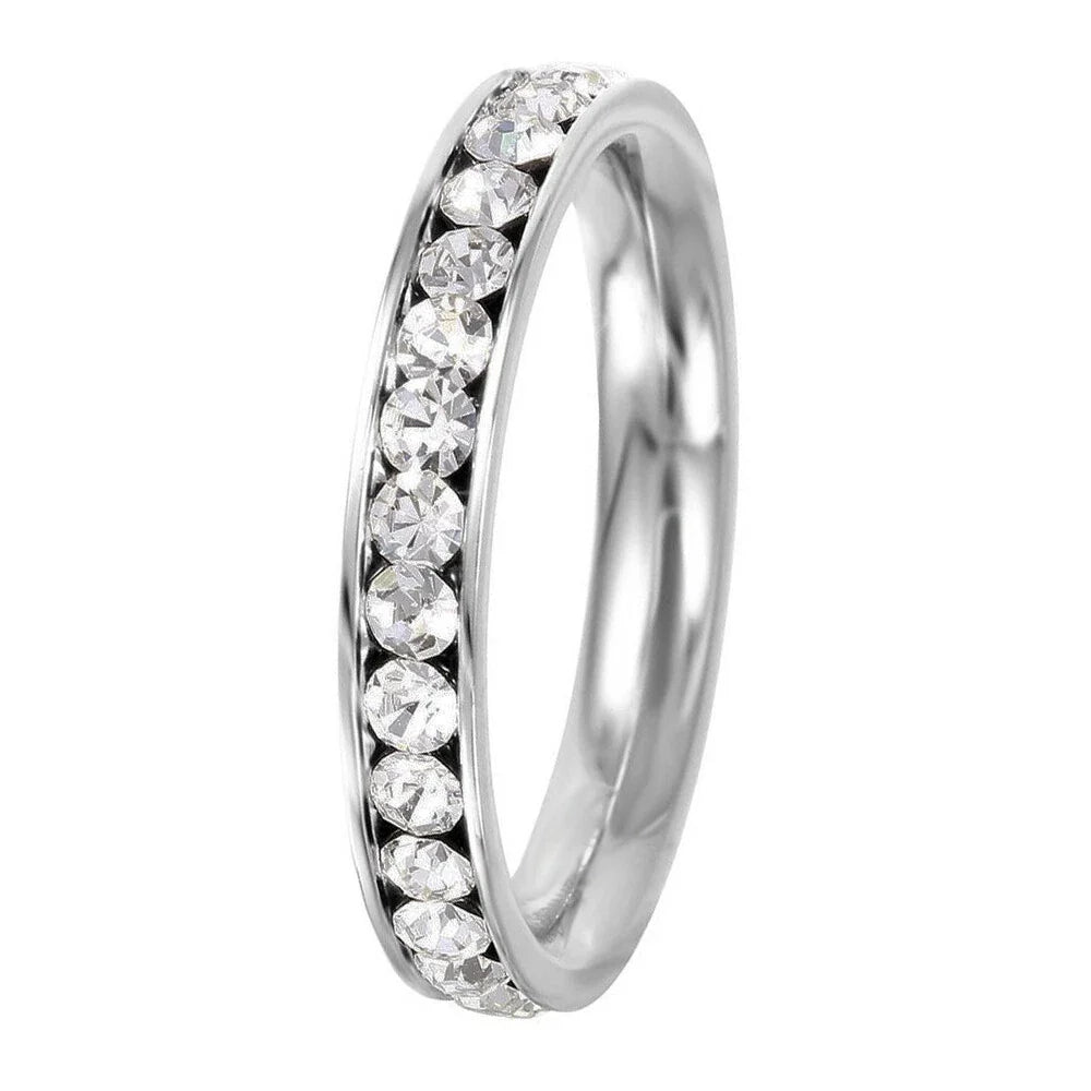 Crystal Eternity Ring with Cubic Zirconia Accents and Stackable Design