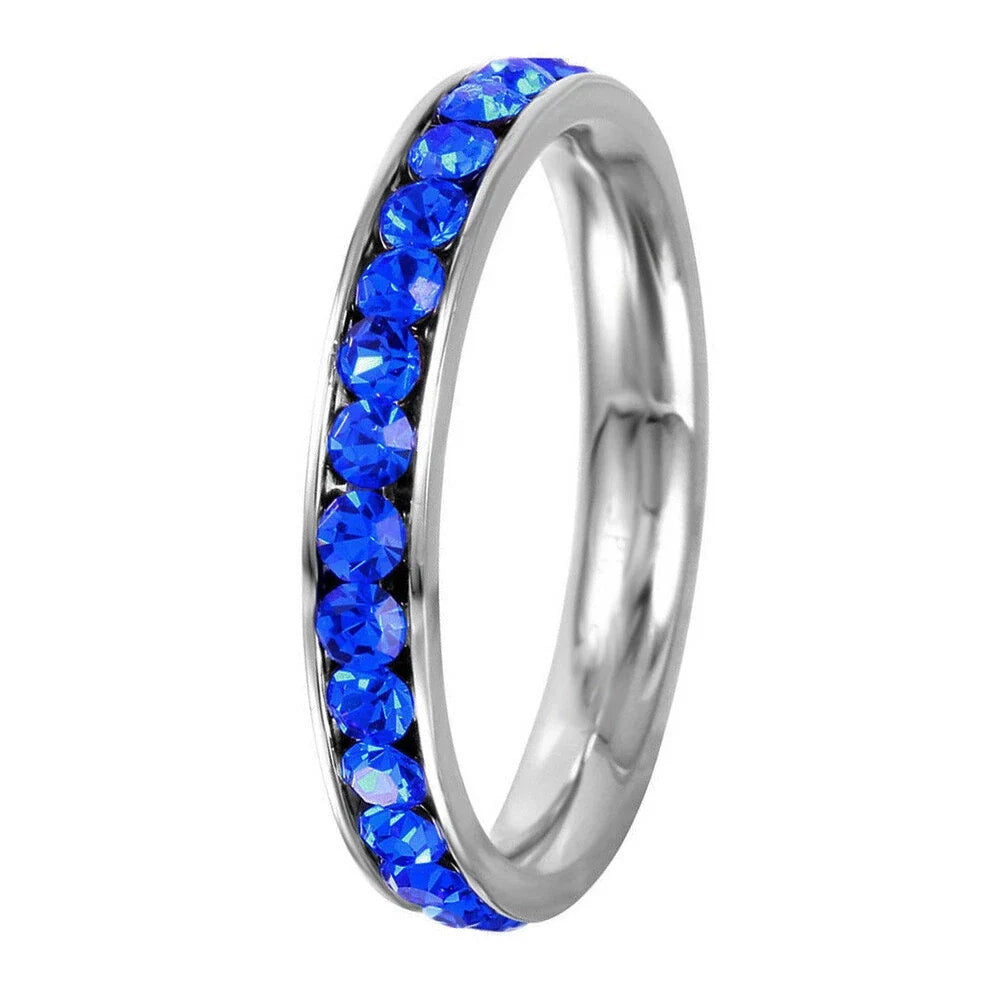 Crystal Eternity Ring with Cubic Zirconia Accents and Stackable Design