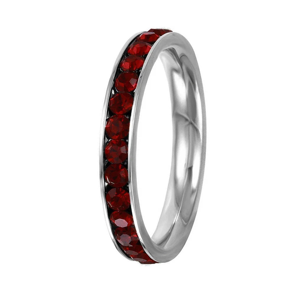 Crystal Eternity Ring with Cubic Zirconia Accents and Stackable Design