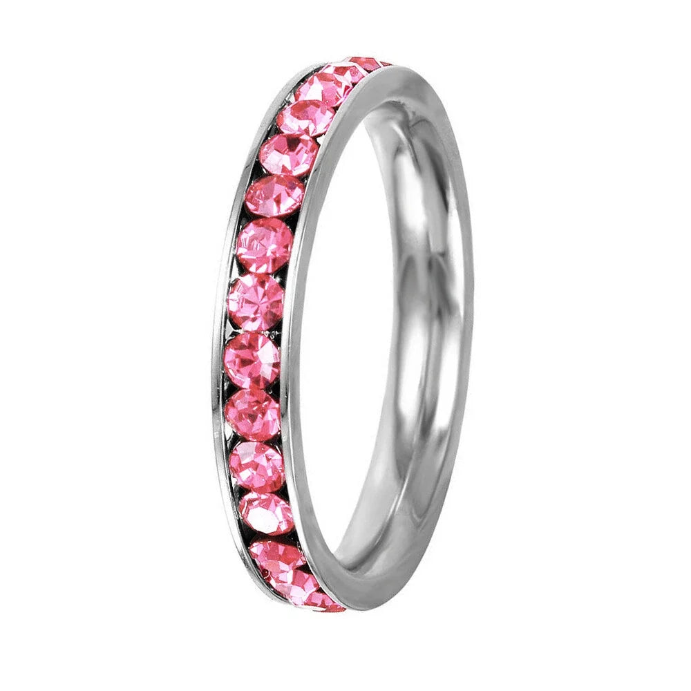 Crystal Eternity Ring with Cubic Zirconia Accents and Stackable Design