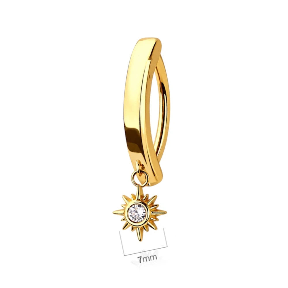 Belly Button Ring with Cubic Zirconia Stone and Hinged Closure, 14G 10mm