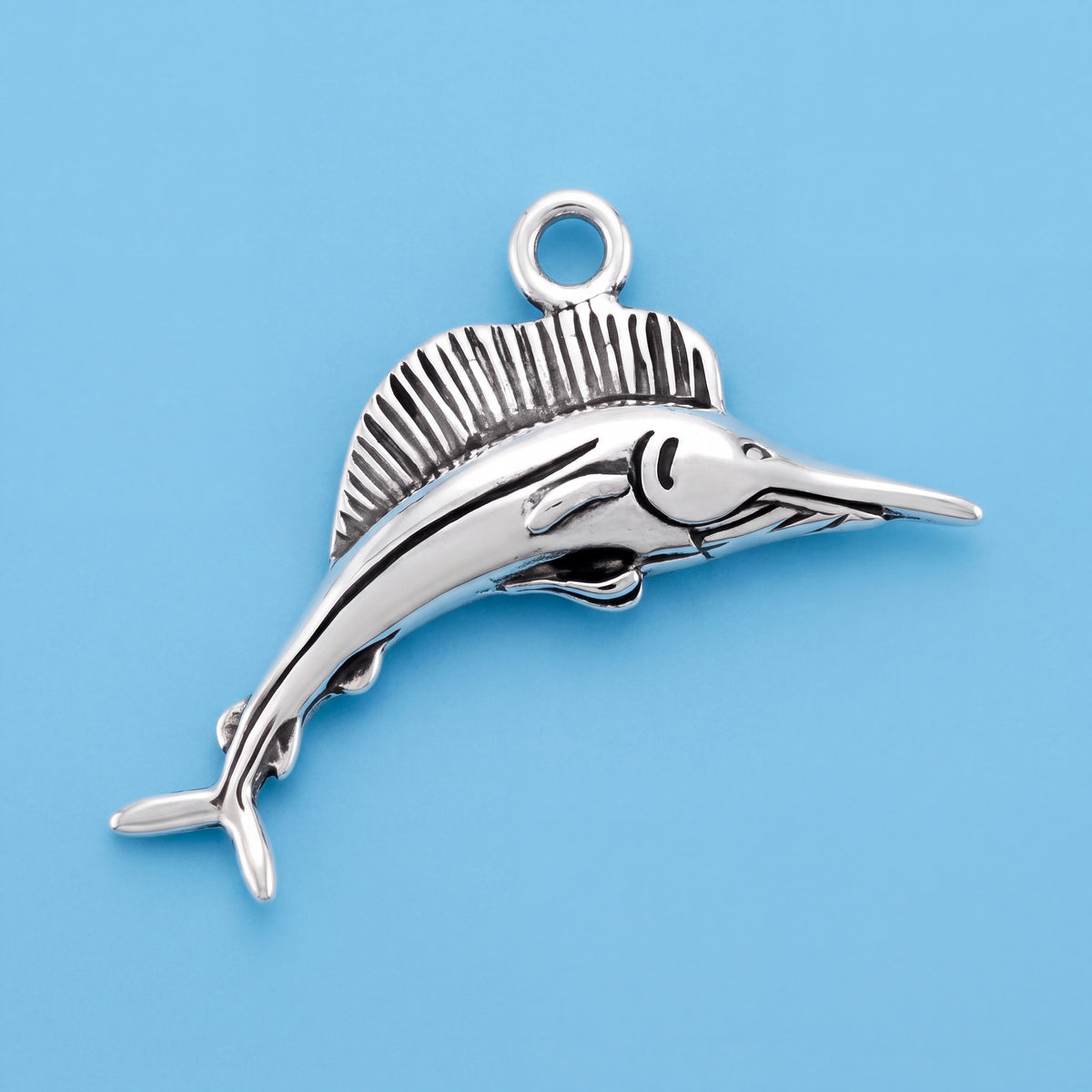 Sterling Silver Sailfish Charm with Jump Ring for Bracelets