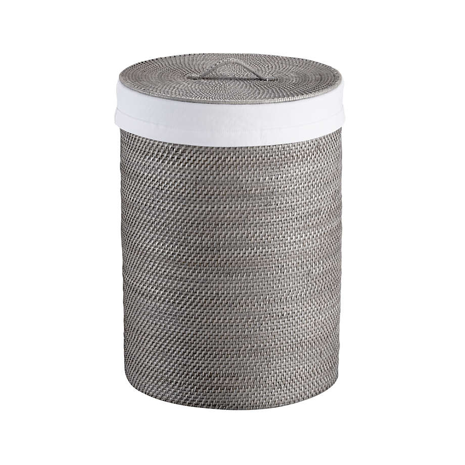 Gray Handwoven Laundry Hamper, Tall Cylinder, Bathroom Storage