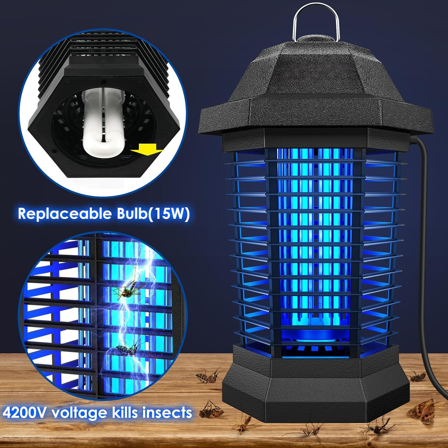 UV Insect Eliminator with Electric Grid and 13W UVA Bulb