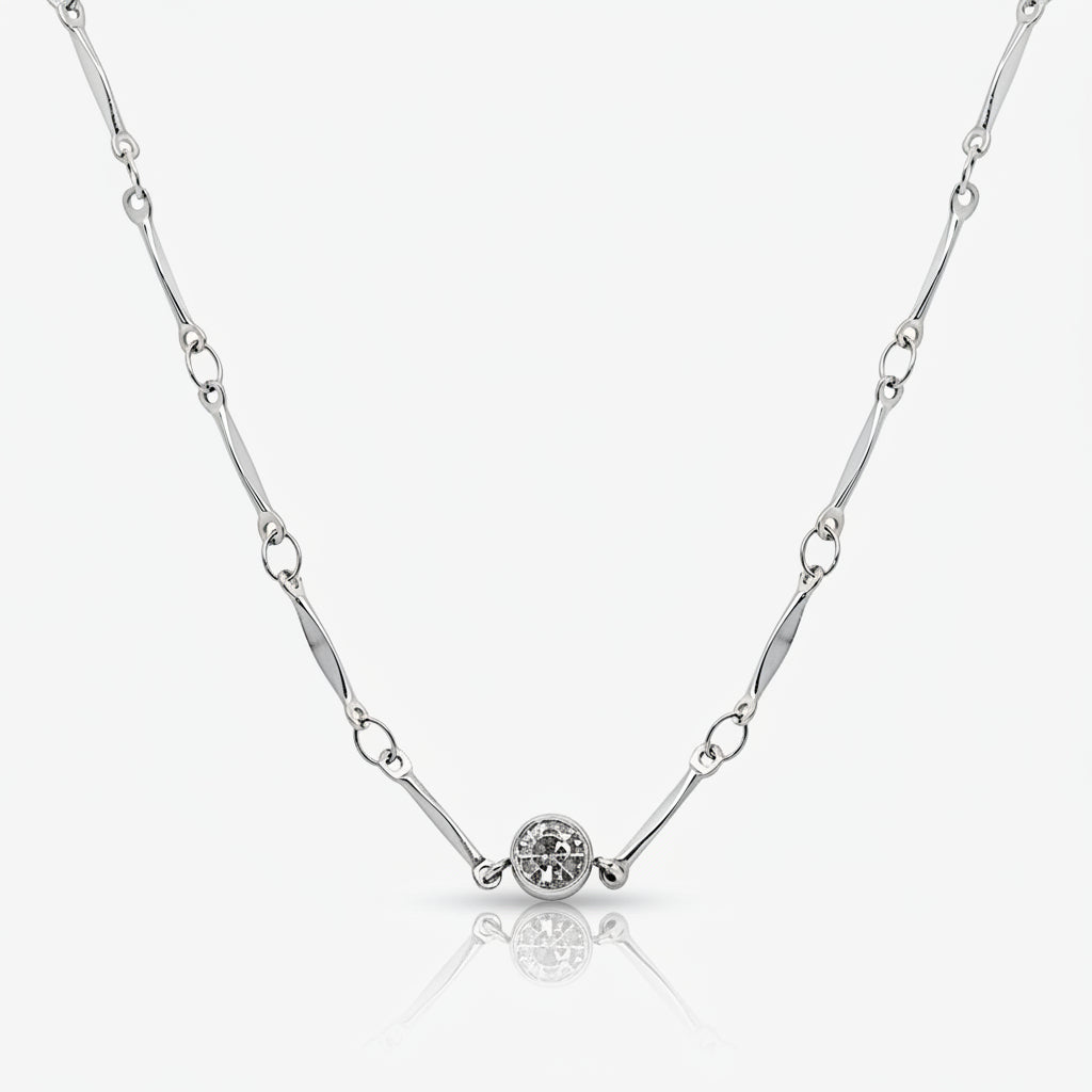 Stone Pendant Chain Necklace with Reflective Centerpiece