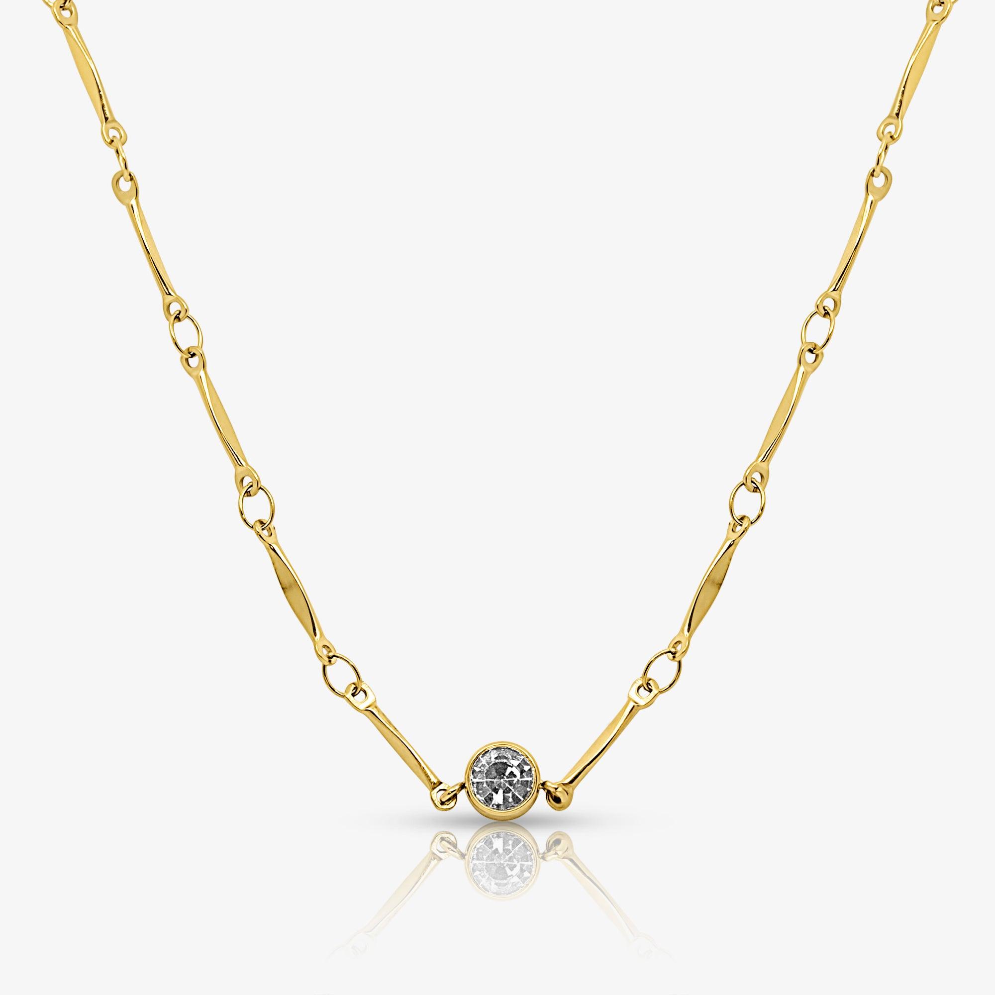Stone Pendant Chain Necklace with Reflective Centerpiece