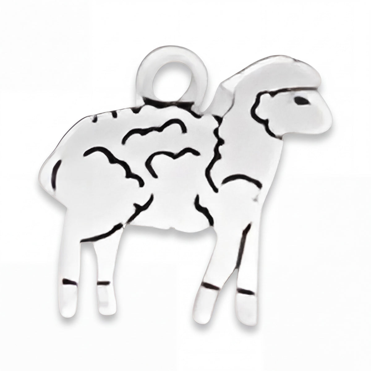 Lamb Charm for Bracelet with Sterling Silver and Jump Ring Attachment