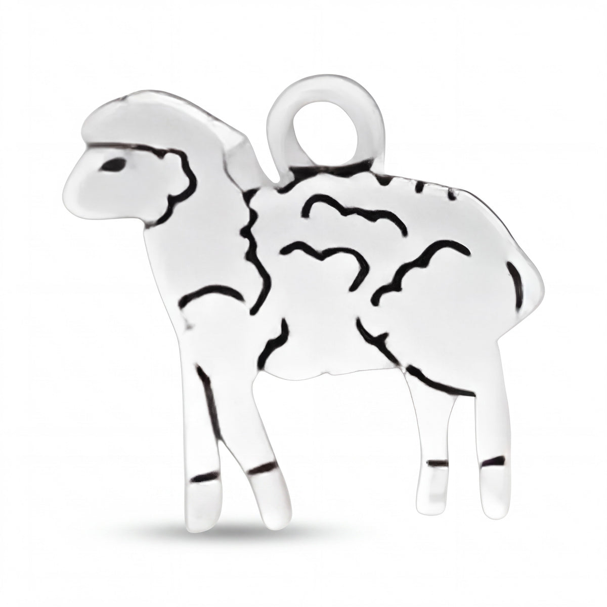 Lamb Charm for Bracelet with Sterling Silver and Jump Ring Attachment