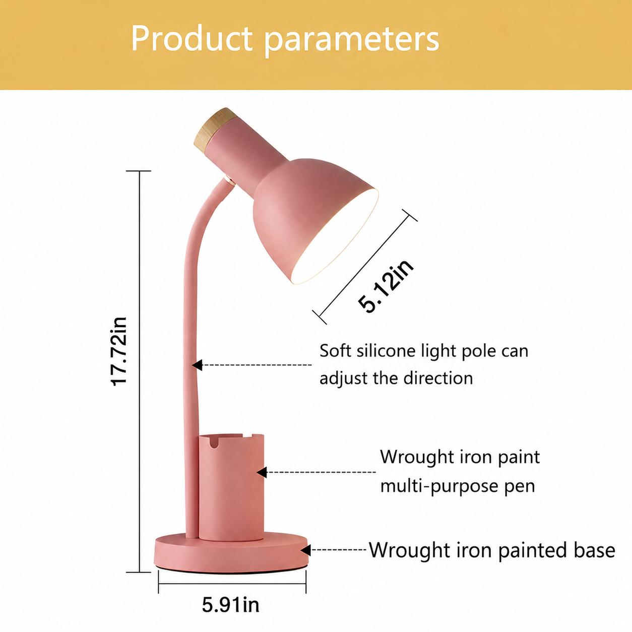 LED Table Lamp with Adjustable Rotating Head and Pen Holder