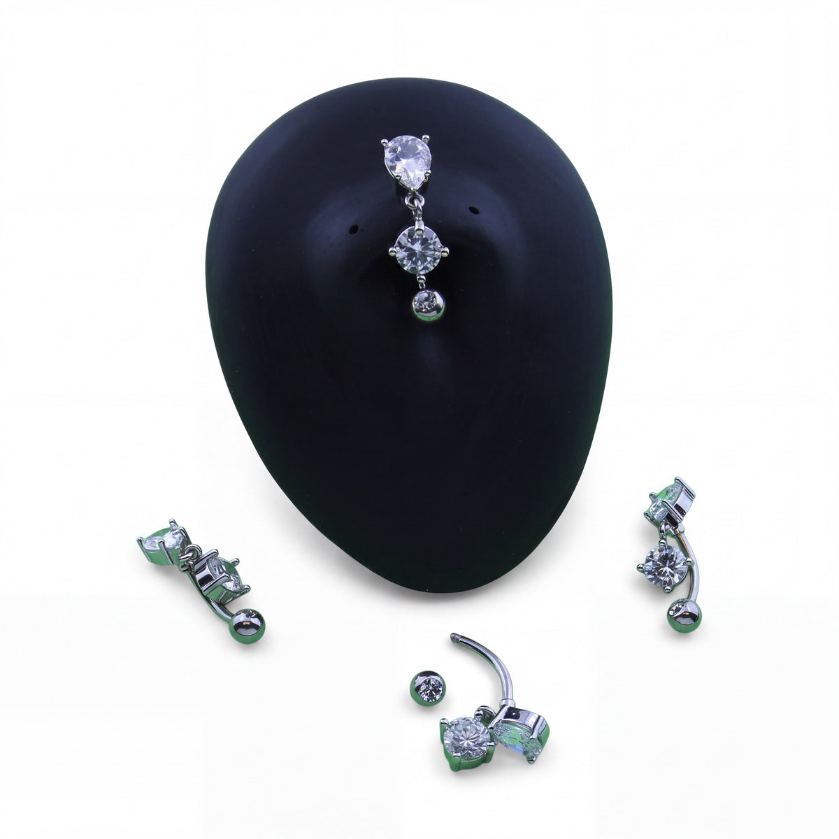 Teardrop and Round Cubic Zirconia Navel Barbell, 14G Stainless Steel