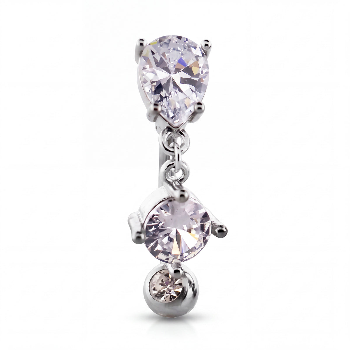 Teardrop and Round Cubic Zirconia Navel Barbell, 14G Stainless Steel
