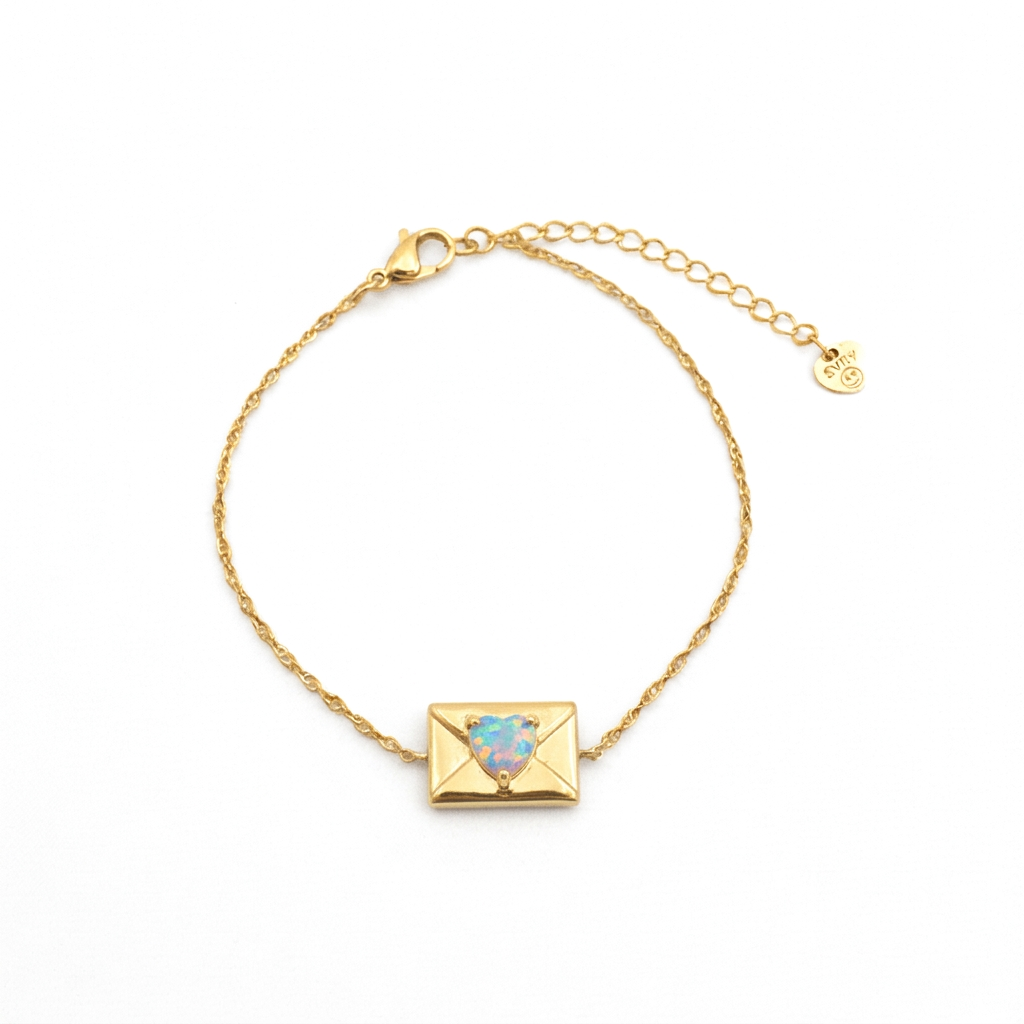 Delicate Chain Bracelet with Envelope Charm and Cubic Zirconia