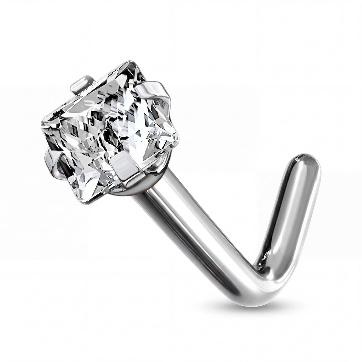 Titanium Nose Stud with Cubic Zirconia Stone, L Bend 20G 18G