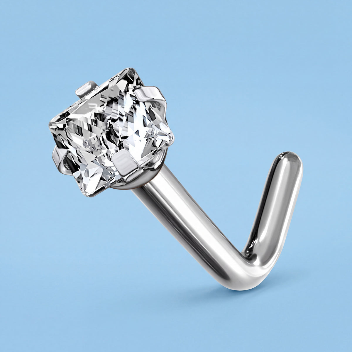 Titanium Nose Stud with Cubic Zirconia Stone, L Bend 20G 18G
