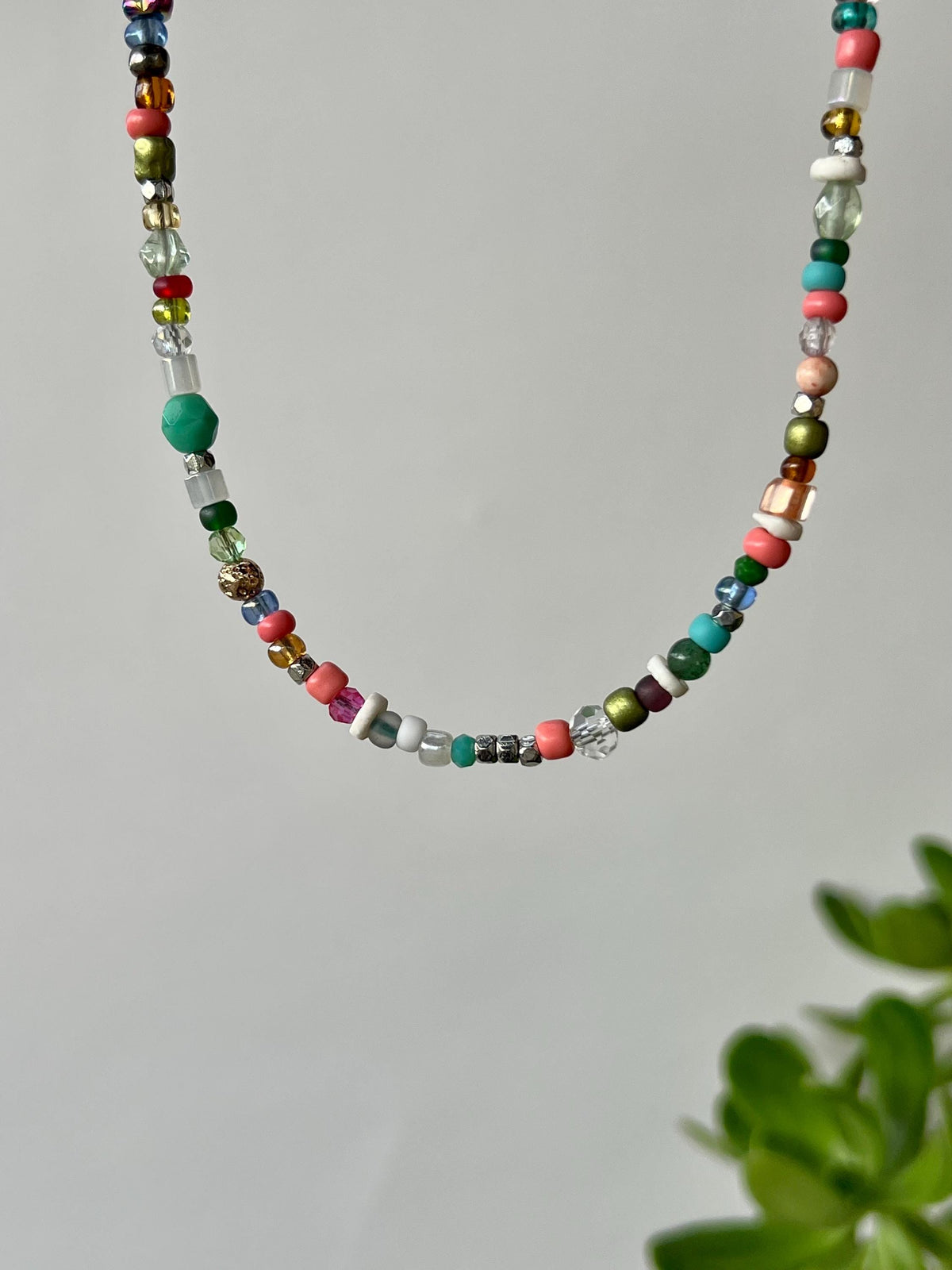 Beaded Necklace with Colorful Bead Mix and Adjustable Length