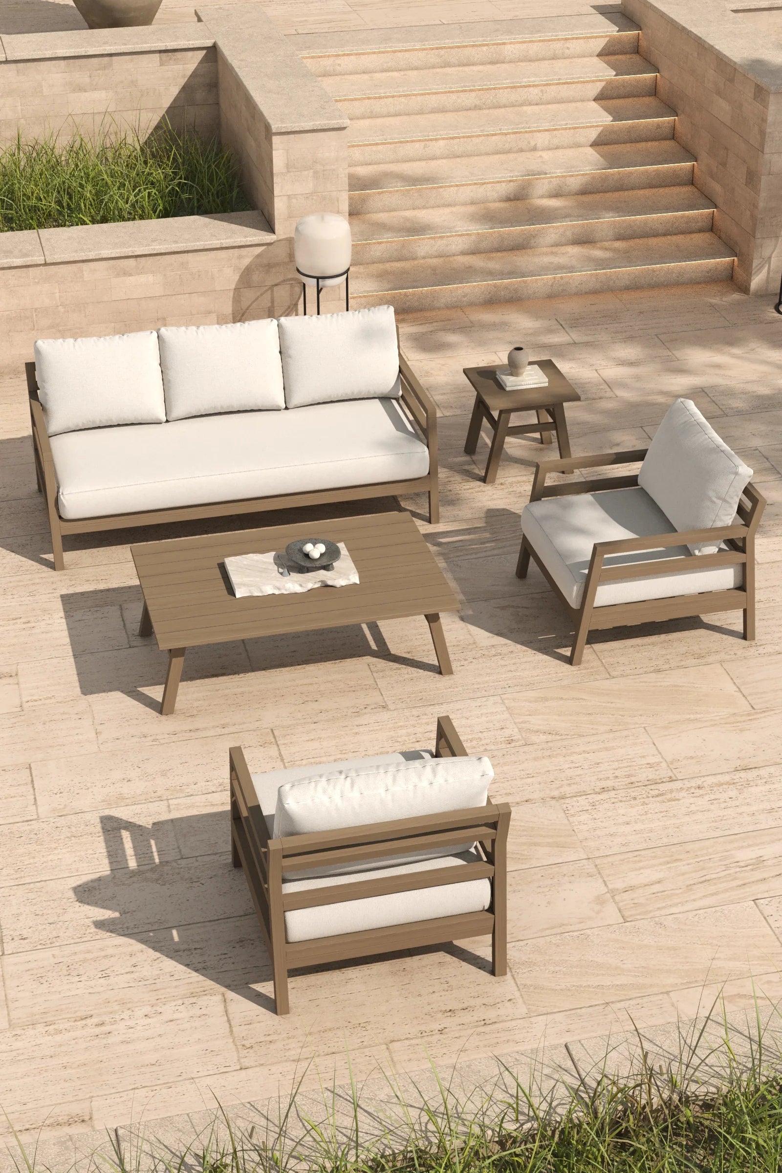 Outdoor Lounge Set Grey, 4-Piece Seating, Patio Use